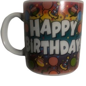 Happy Birthday Colorful Balloons Birthday Cake Streamers Hats Mug